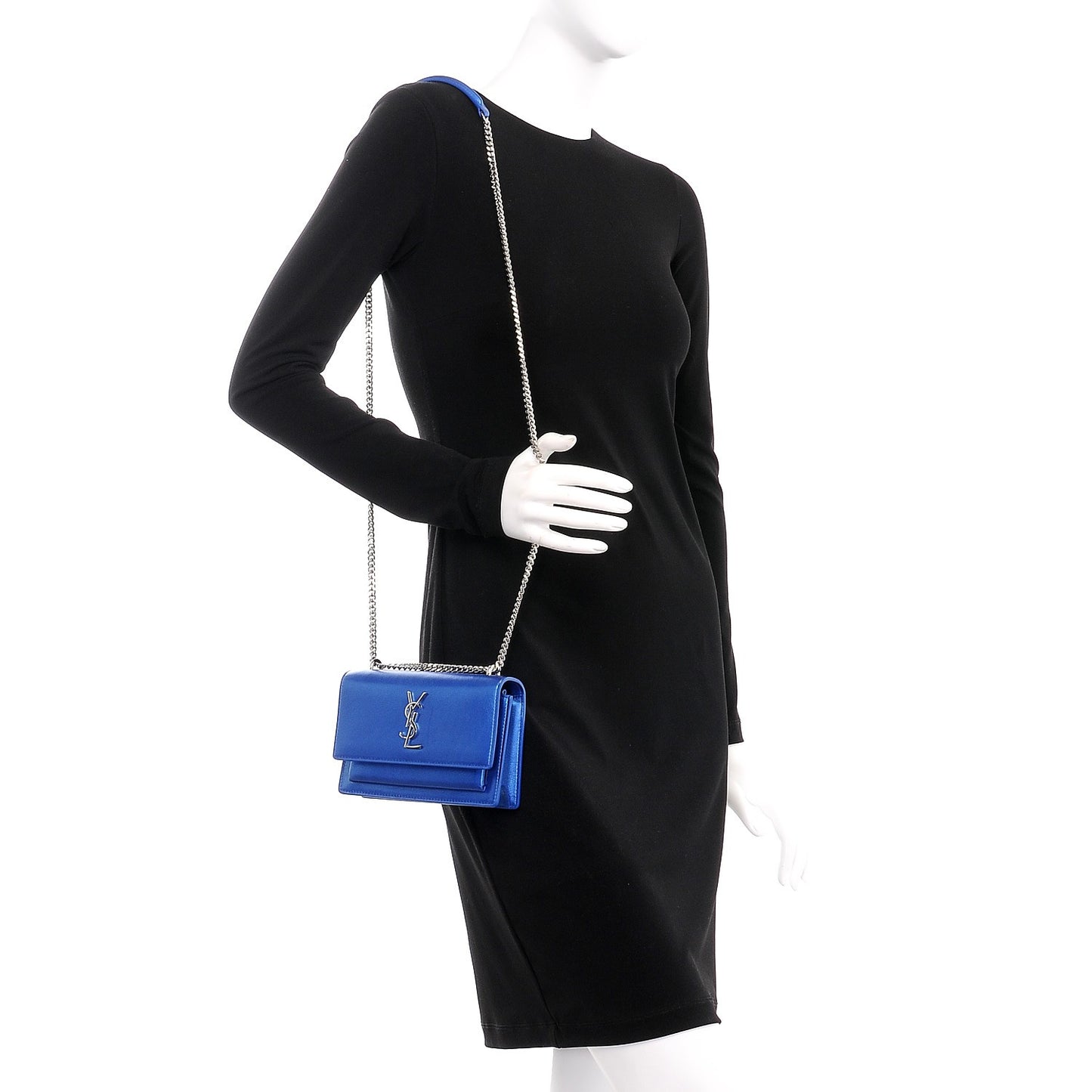 Metallic Calfskin Monogram Sunset Chain Wallet Blue Royal