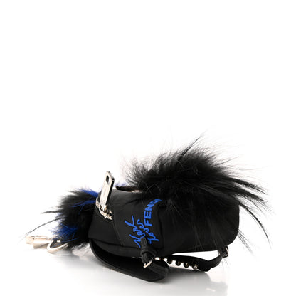 Fendi Tech Twill Calfskin Fox Mink Goat Fur Karlito Backpack Charm Black Multicolor 3 of 9