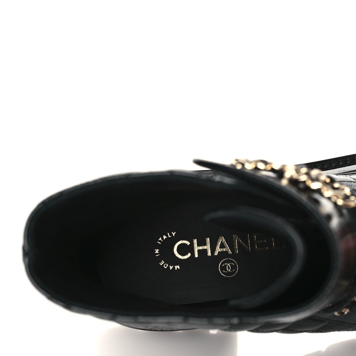 Shiny Calfskin Quilted Lace Up Combat Boots 37.5 Black