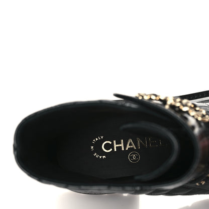 Chanel Shiny Calfskin Quilted Lace Up Combat Boots 37.5 Black 7 of 9