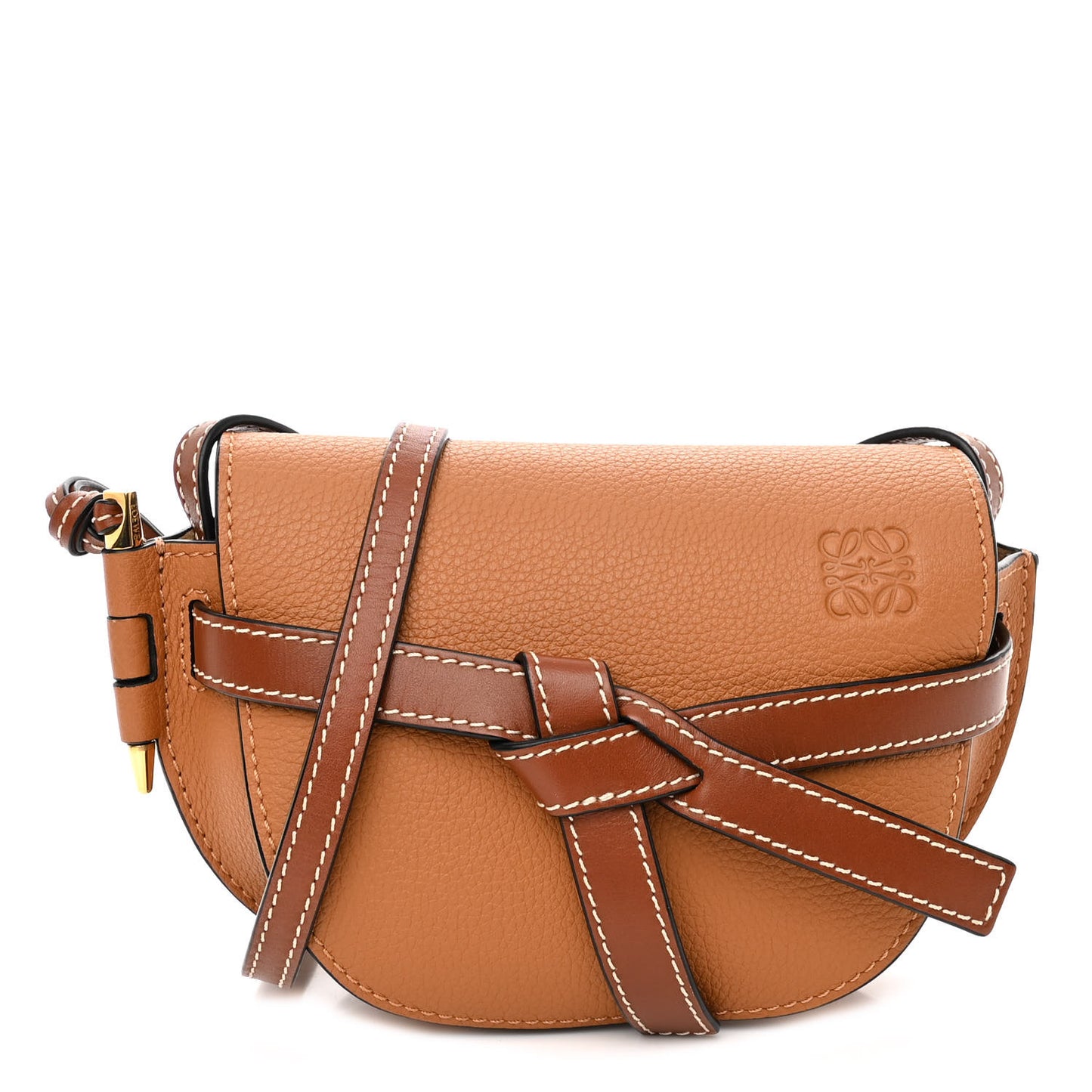 Grained Calfskin Mini Gate Crossbody Bag Caramel Pecan
