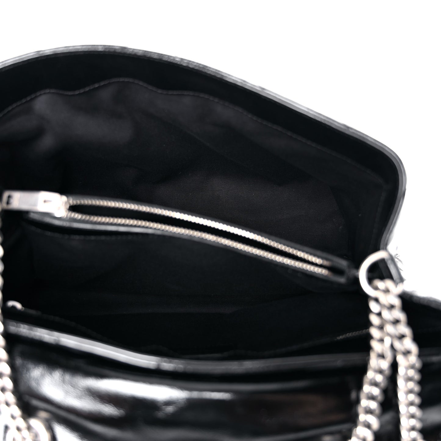 Patent Y Quilted Monogram Medium Loulou Chain Satchel Black