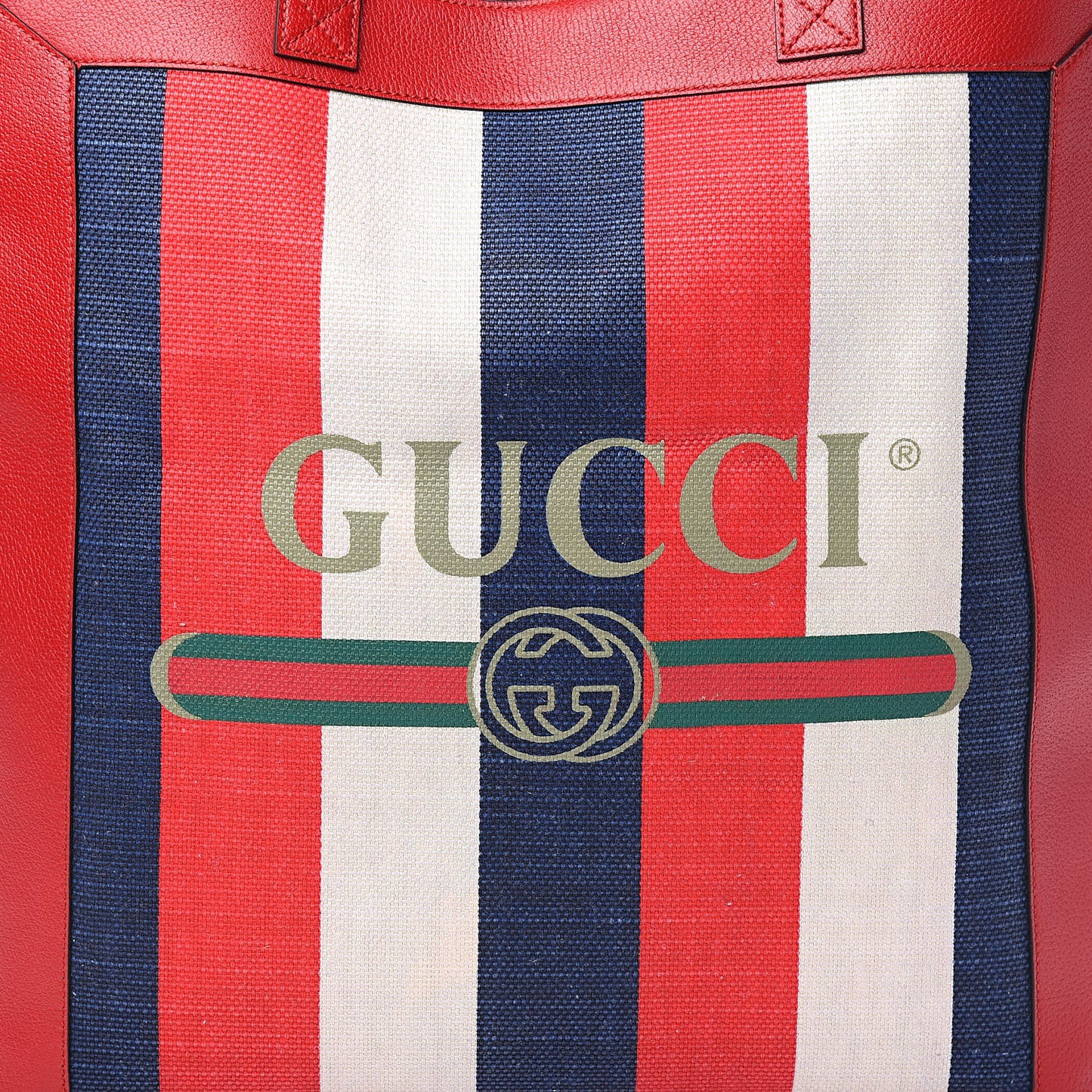 Canvas Calfskin Sylvie Stripe Logo Mens Tote Red White Blue