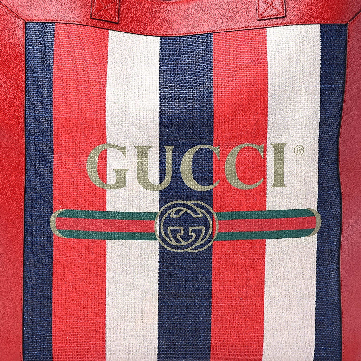 Gucci Canvas Calfskin Sylvie Stripe Logo Mens Tote Red White Blue 9 of 9