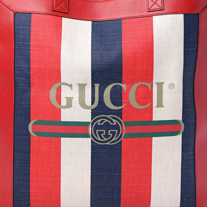 Gucci Canvas Calfskin Sylvie Stripe Logo Mens Tote Red White Blue 9 of 9