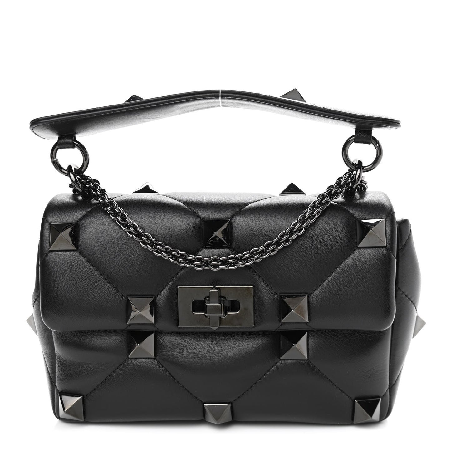 Nappa Monochrome Medium Roman Stud Shoulder Bag Black