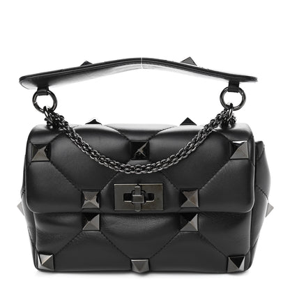 Valentino Garavani Nappa Monochrome Medium Roman Stud Shoulder Bag Black 1 of 9