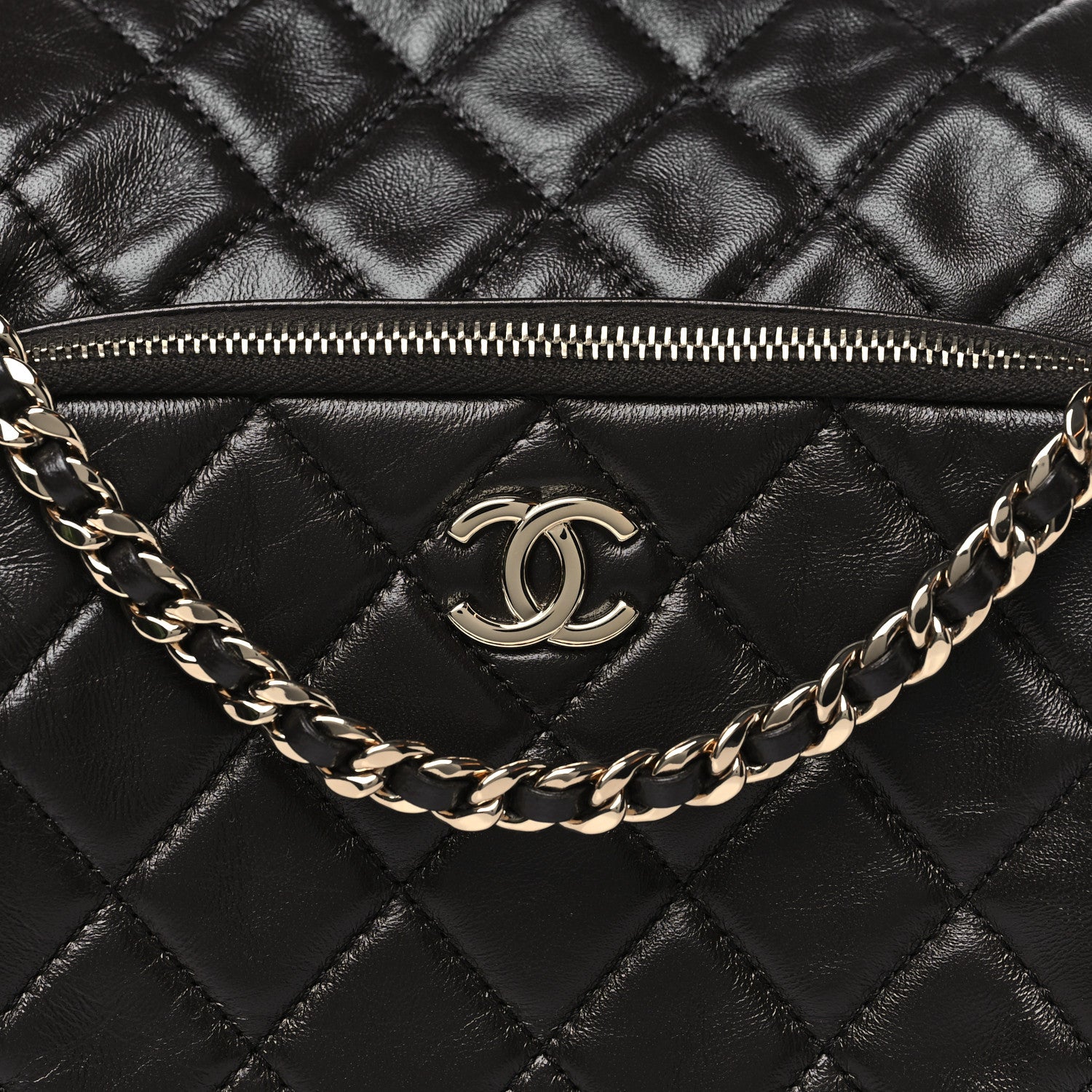 Chanel Shiny Crumpled Lambskin Quilted Medium Preppy Pocket Camera Case Dark Brown 8 of 11
