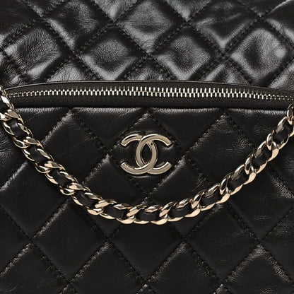 Chanel Shiny Crumpled Lambskin Quilted Medium Preppy Pocket Camera Case Dark Brown 8 of 11