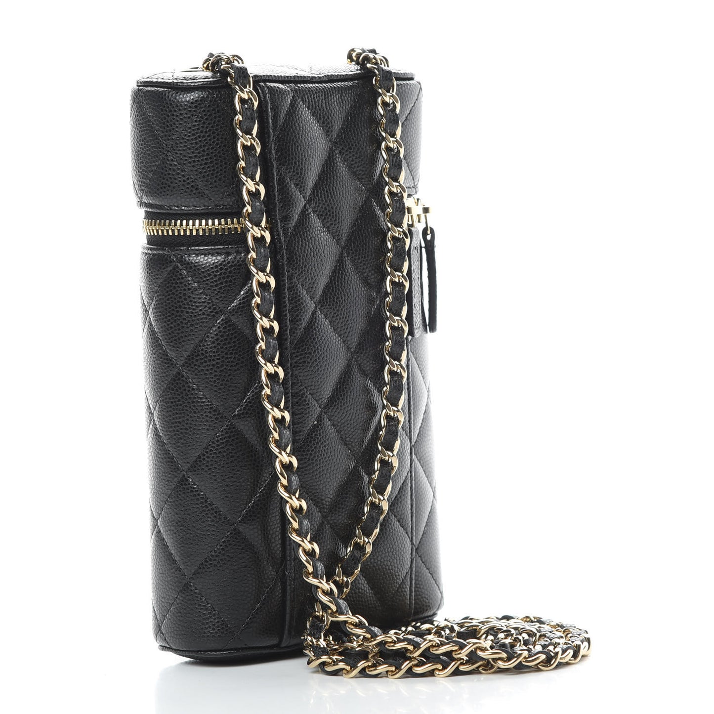 Caviar Quilted Phone Holder With Chain Black