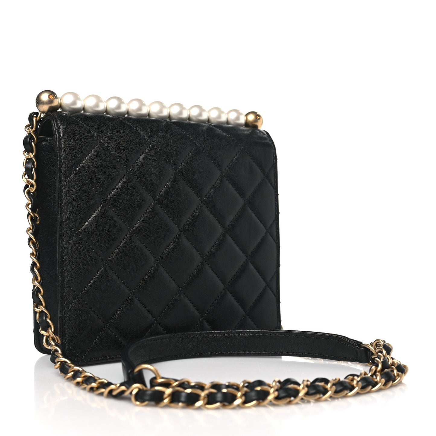 Lambskin Quilted Chic Pearls Flap Black