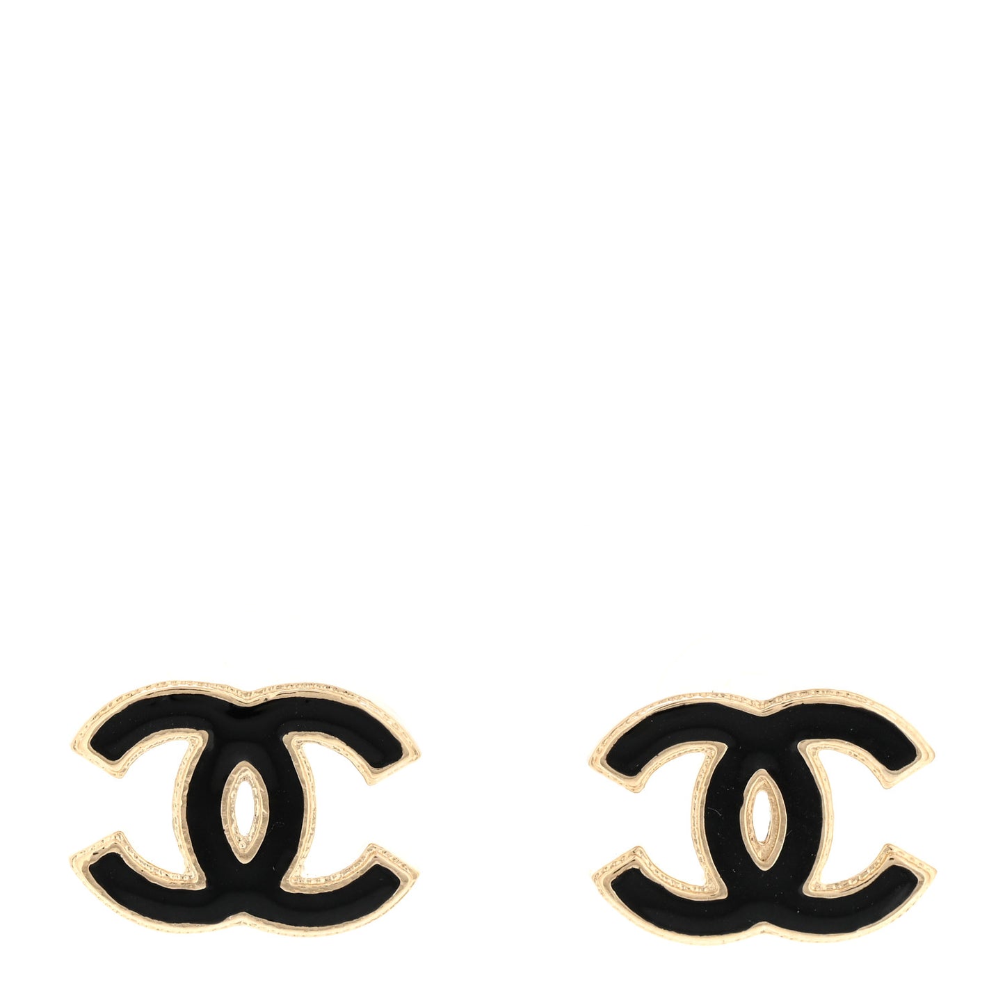 Metal Enamel CC Earrings Black Gold
