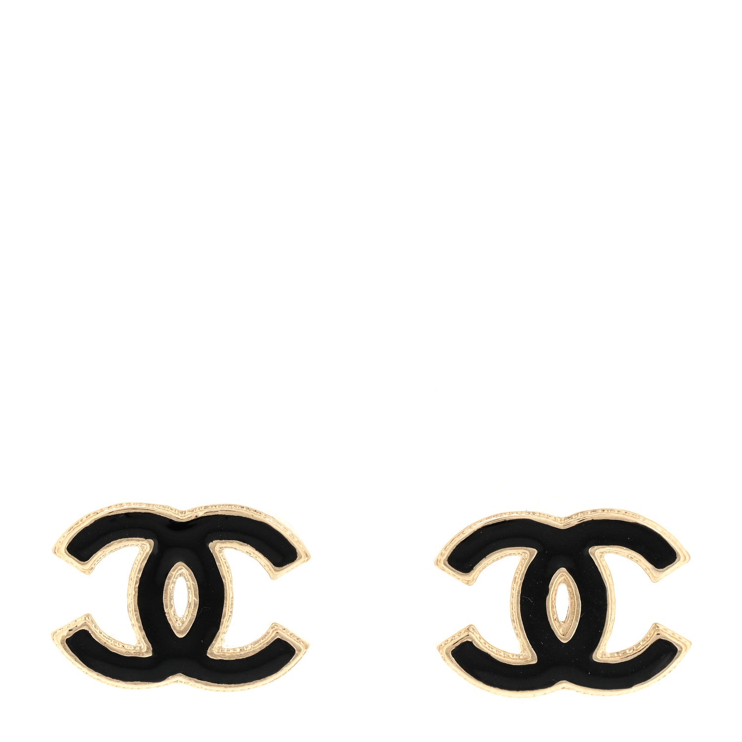 Chanel Metal Enamel CC Earrings Black Gold 1 of 5