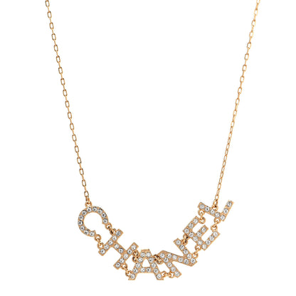 Chanel Metal Crystal 90's Icon Logo Necklace Gold 1 of 4