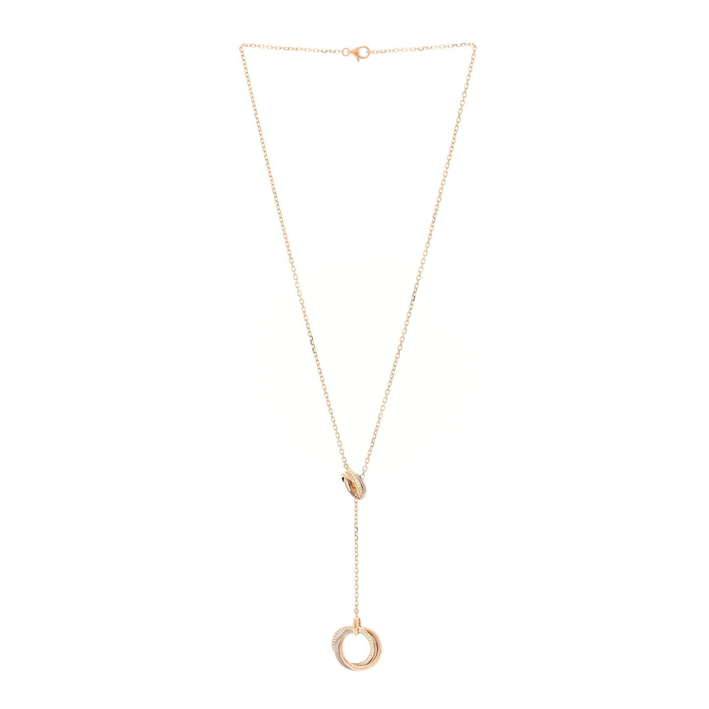 18K Pink Yellow White Gold Diamond Trinity Lariat Necklace