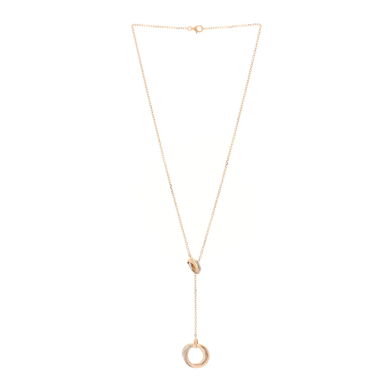 Cartier 18K Pink Yellow White Gold Diamond Trinity Lariat Necklace 3 of 5