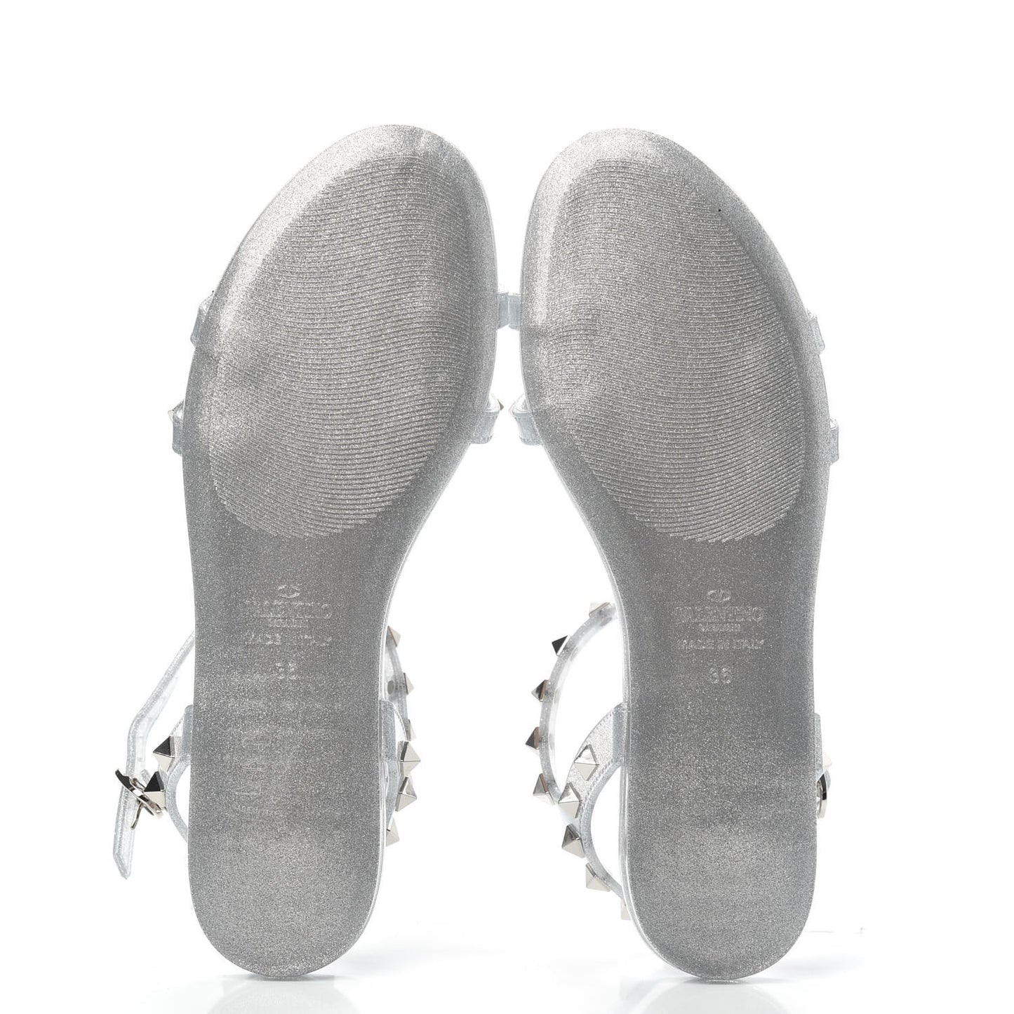 PVC Jelly Glitter Rockstud Caged Sandals 36 Silver