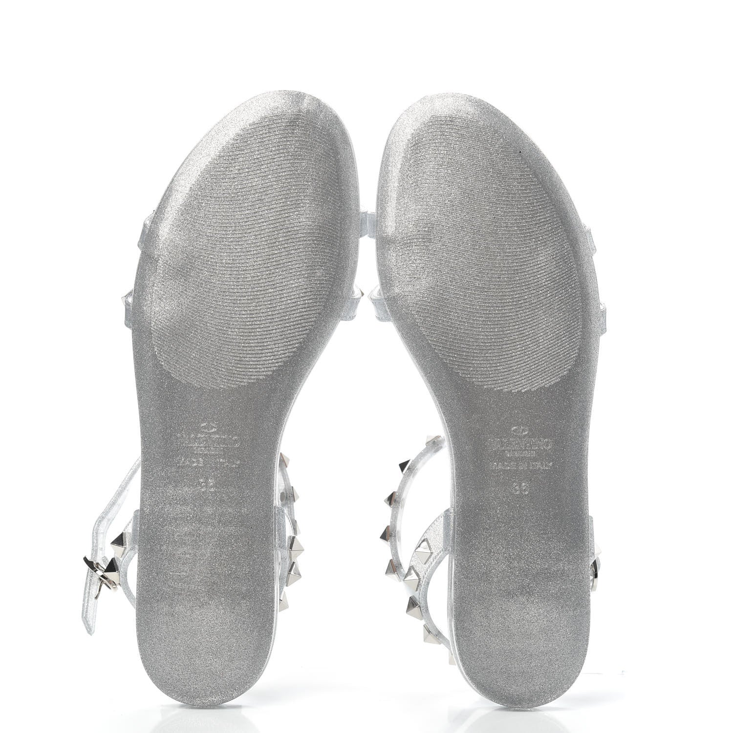 Valentino Garavani PVC Jelly Glitter Rockstud Caged Sandals 36 Silver 5 of 8