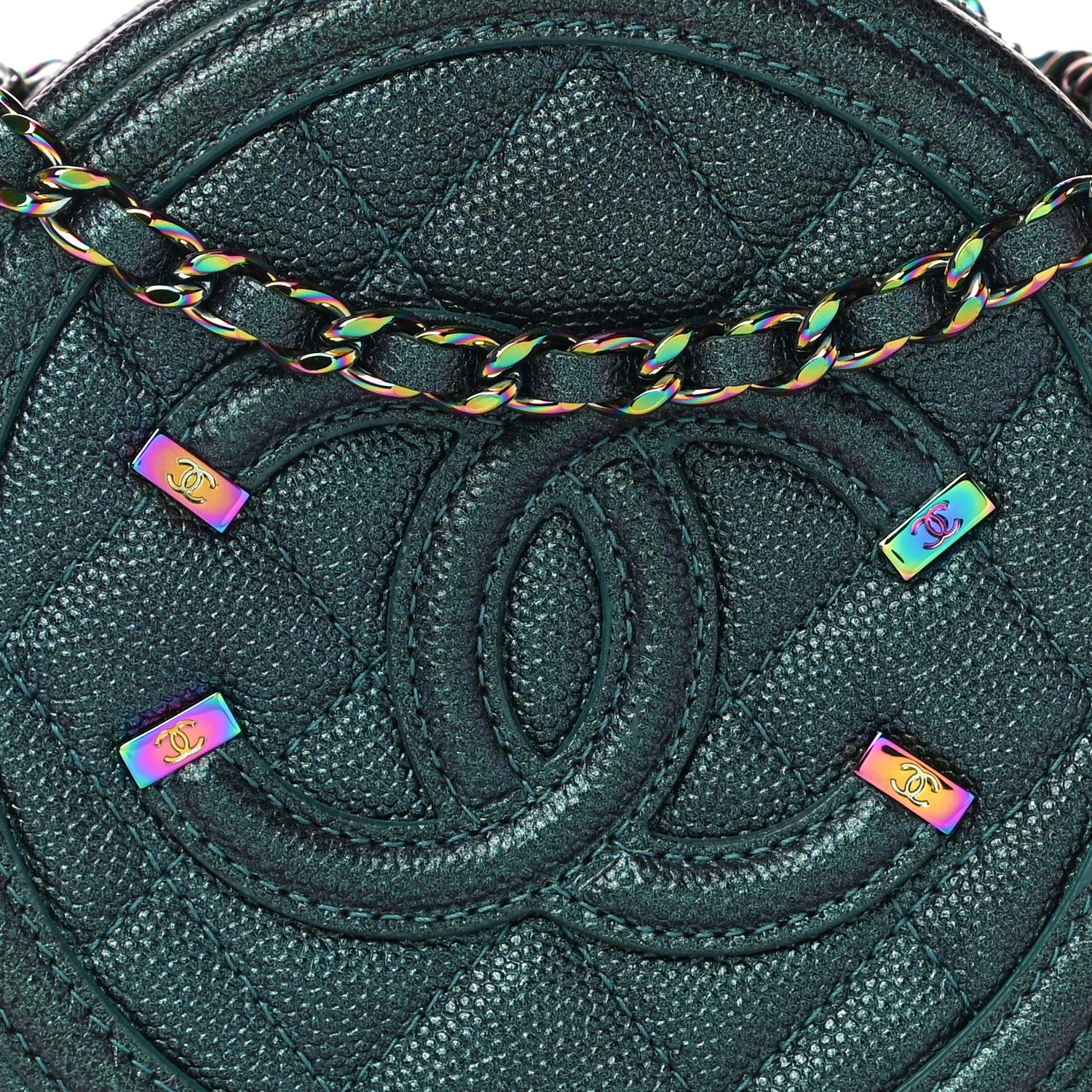 Chanel Iridescent Caviar Quilted Round Filigree Crossbody Dark Turquoise 8 of 10