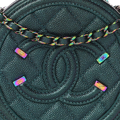 Chanel Iridescent Caviar Quilted Round Filigree Crossbody Dark Turquoise 8 of 10