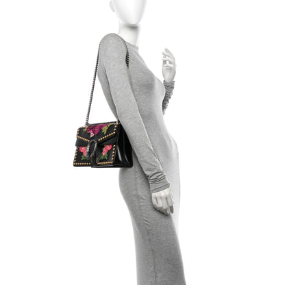 Gucci Calfskin Floral Embroidered Studded Small Dionysus Shoulder Bag Black 2 of 12