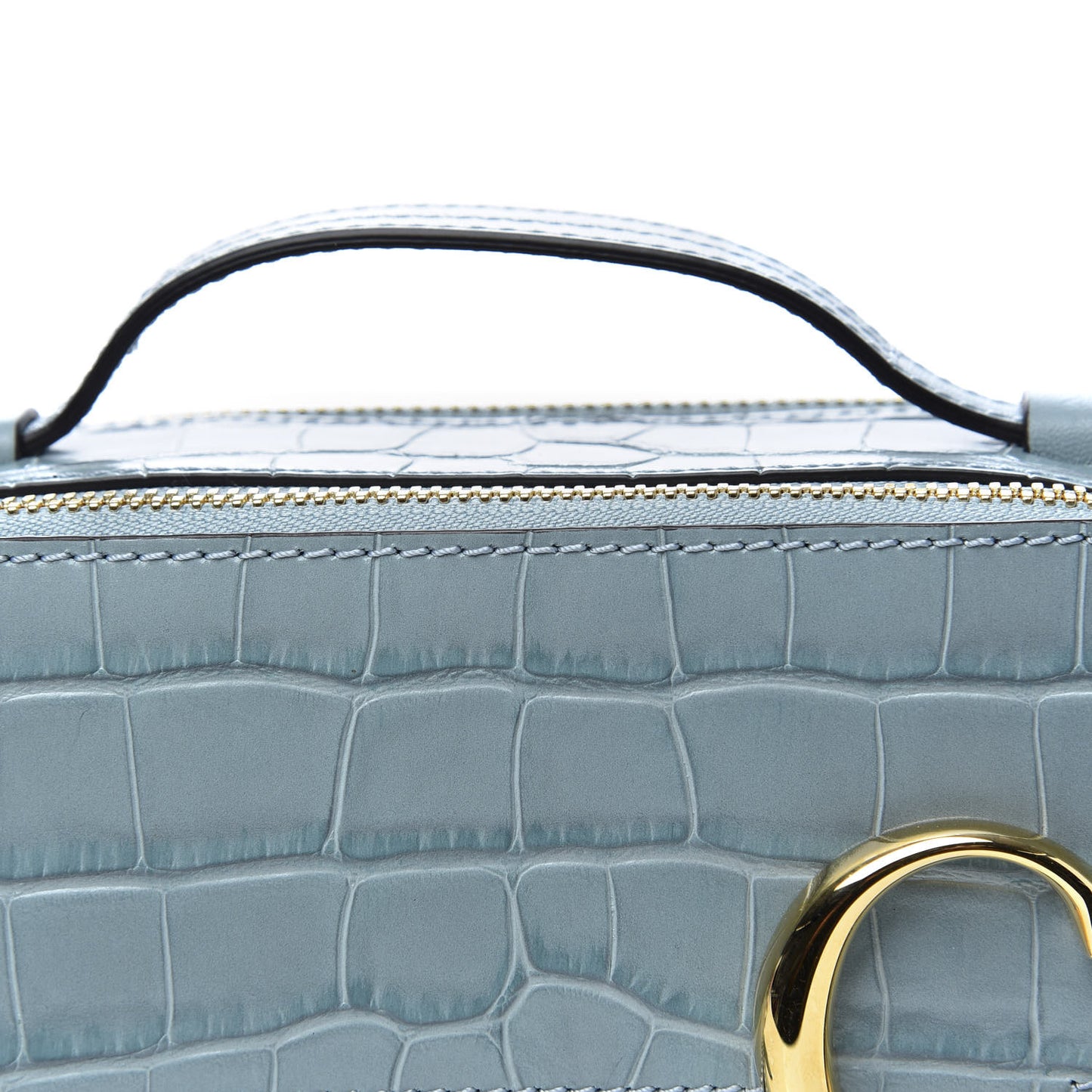 Calfskin Crocodile Embossed Mini C Vanity Bag Faded Blue