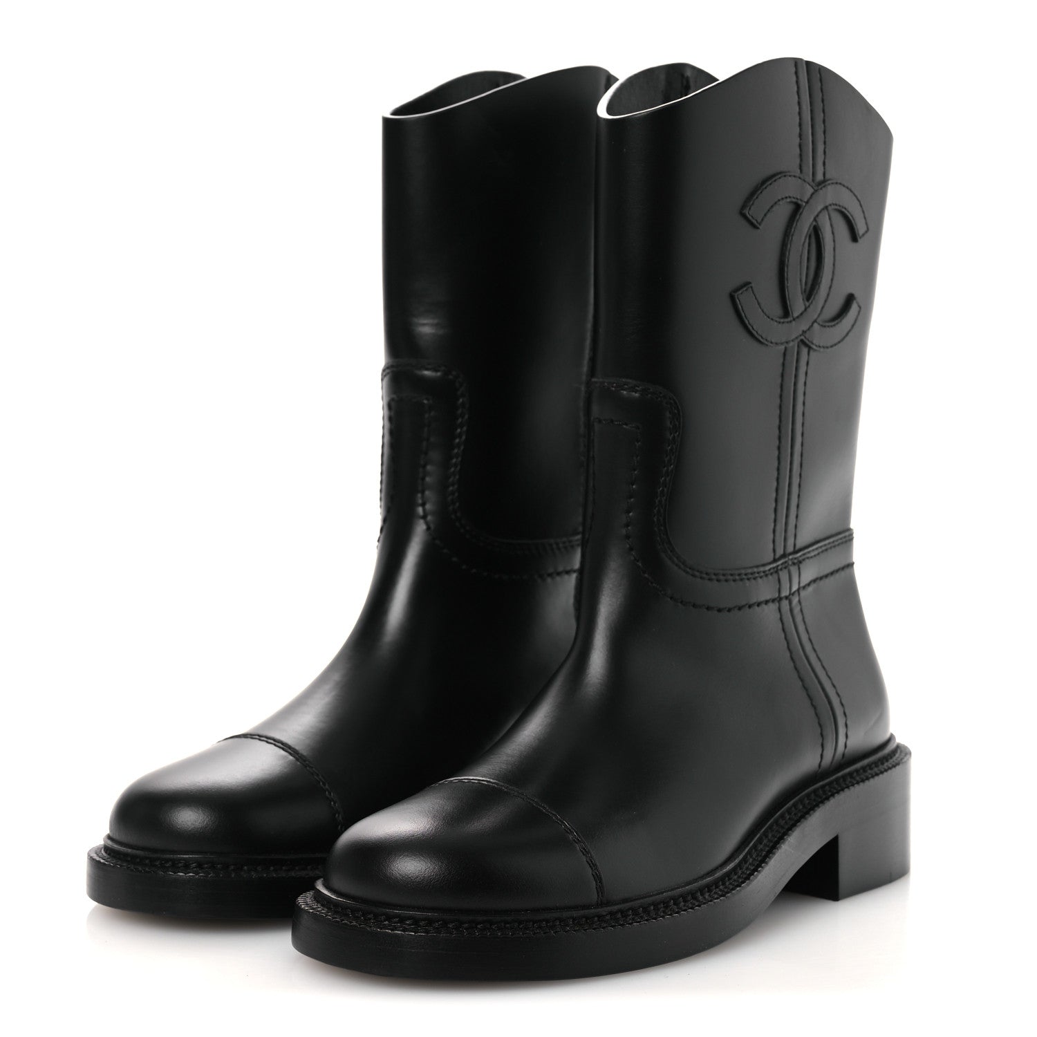 Chanel Calfskin Cap Toe Boots 37 Black 4 of 12
