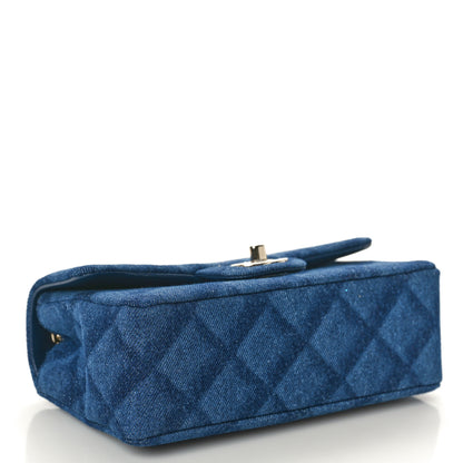Chanel Printed Denim Quilted Mini Rectangular Flap Dark Blue 4 of 10