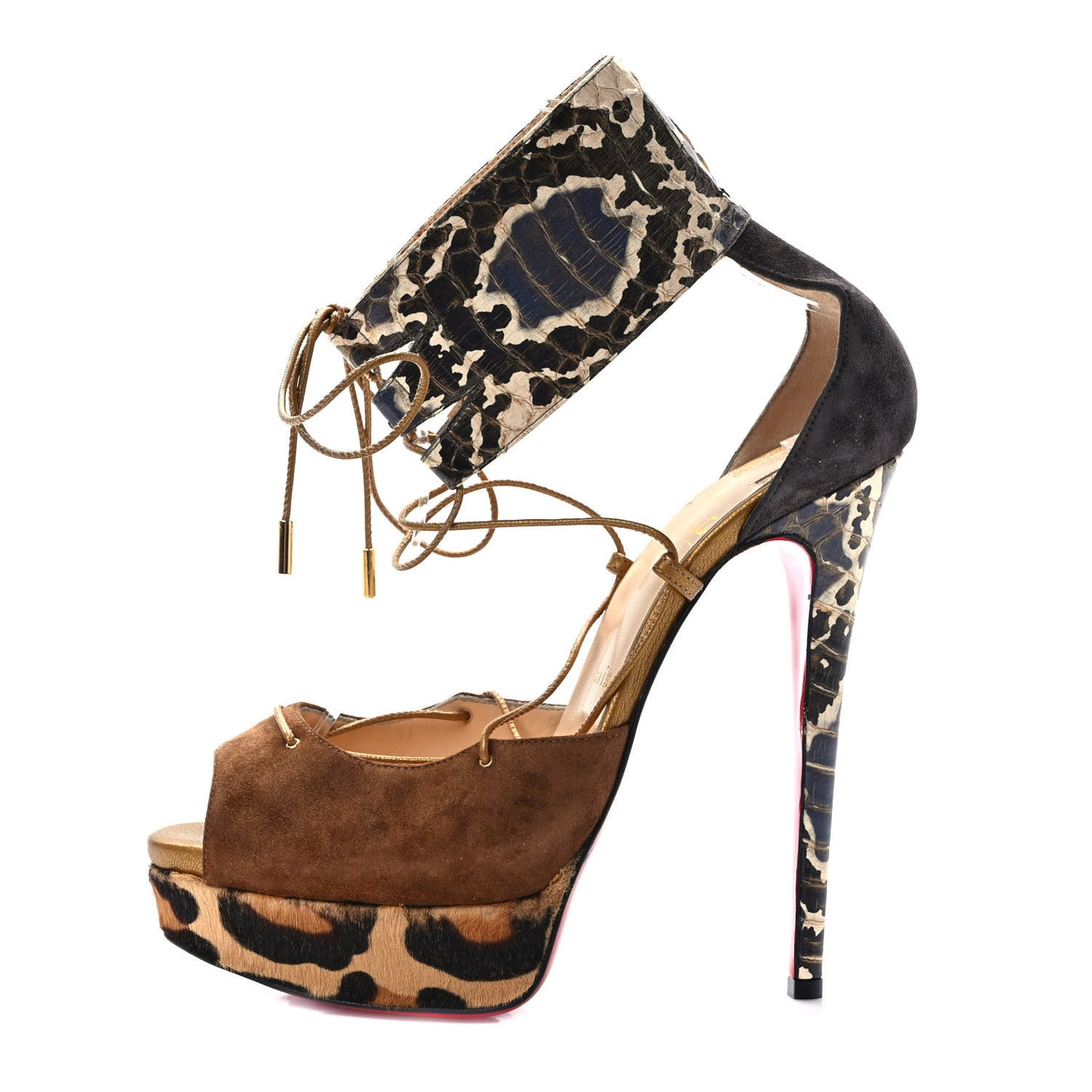 Suede Snakeskin Embossed Pony Hair Corsankle 150 Sandals 39 Indiana