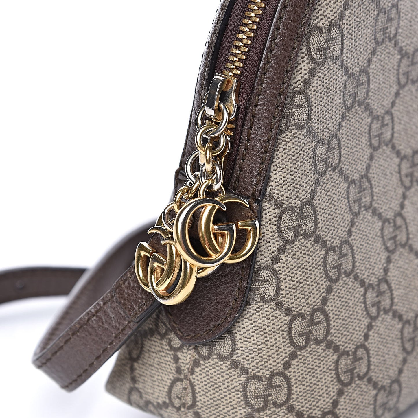 GG Supreme Monogram Textured Dollar Calfskin Web Small Ophidia Dome Shoulder Bag Beige Ebony New Acero