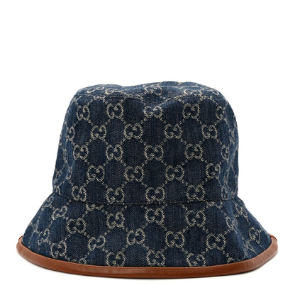 Gucci Washed Jacquard Denim Nappa GG Monogram Oscar Bucket Hat L Denim Cuir 4 of 9