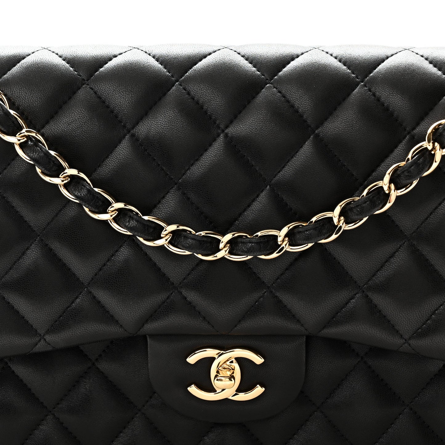 Lambskin Quilted Jumbo Double Flap Black