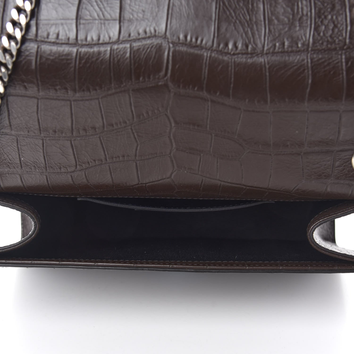 Saint Laurent Calfskin Crocodile Embossed Medium Classic Monogram Kate Tassel Satchel Earth Grey 5 of 10