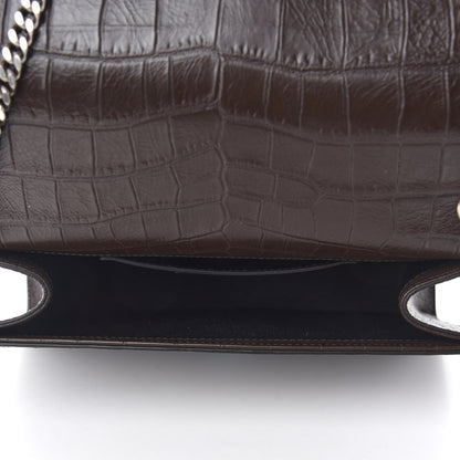 Saint Laurent Calfskin Crocodile Embossed Medium Classic Monogram Kate Tassel Satchel Earth Grey 5 of 10