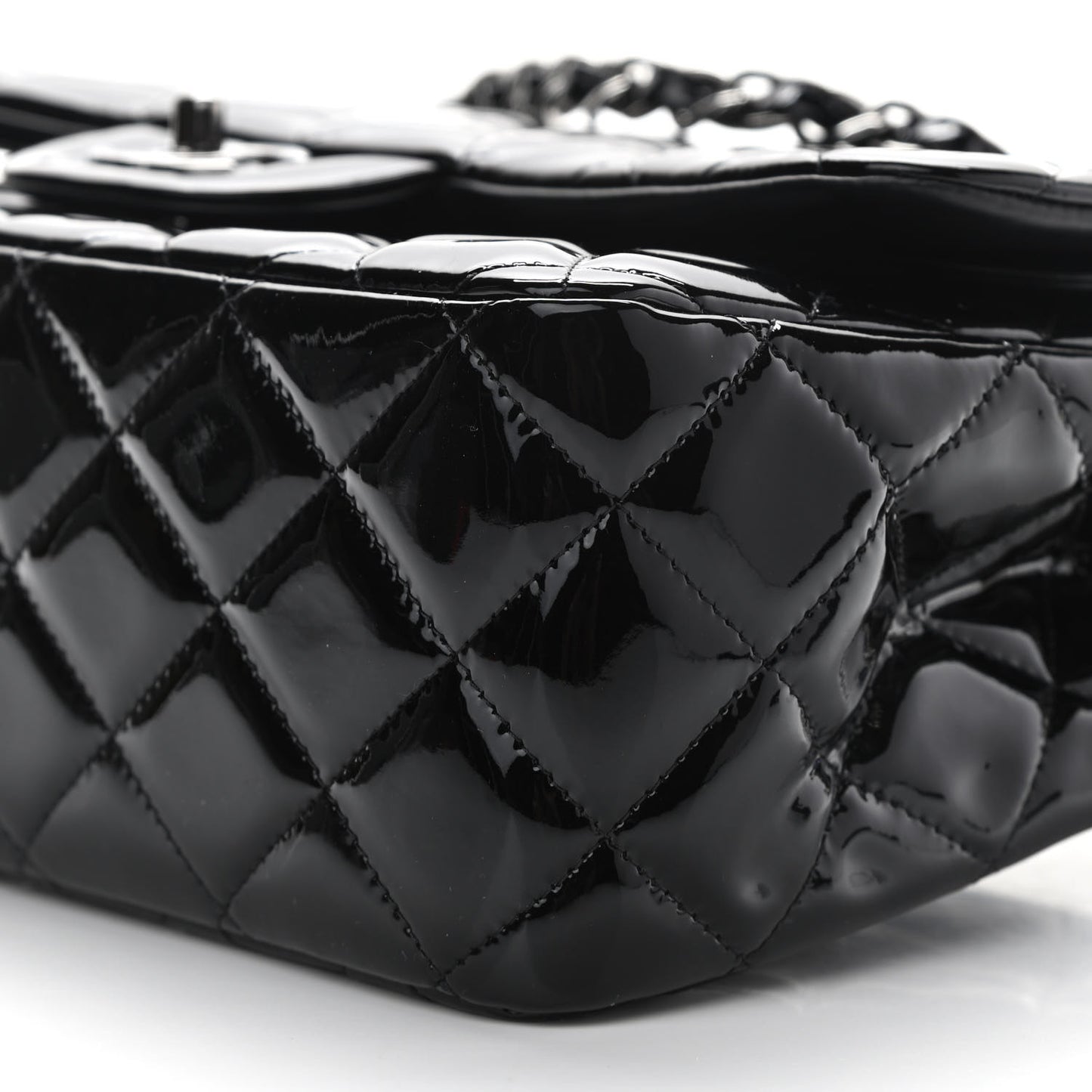 Patent Quilted Jumbo Double Flap Black