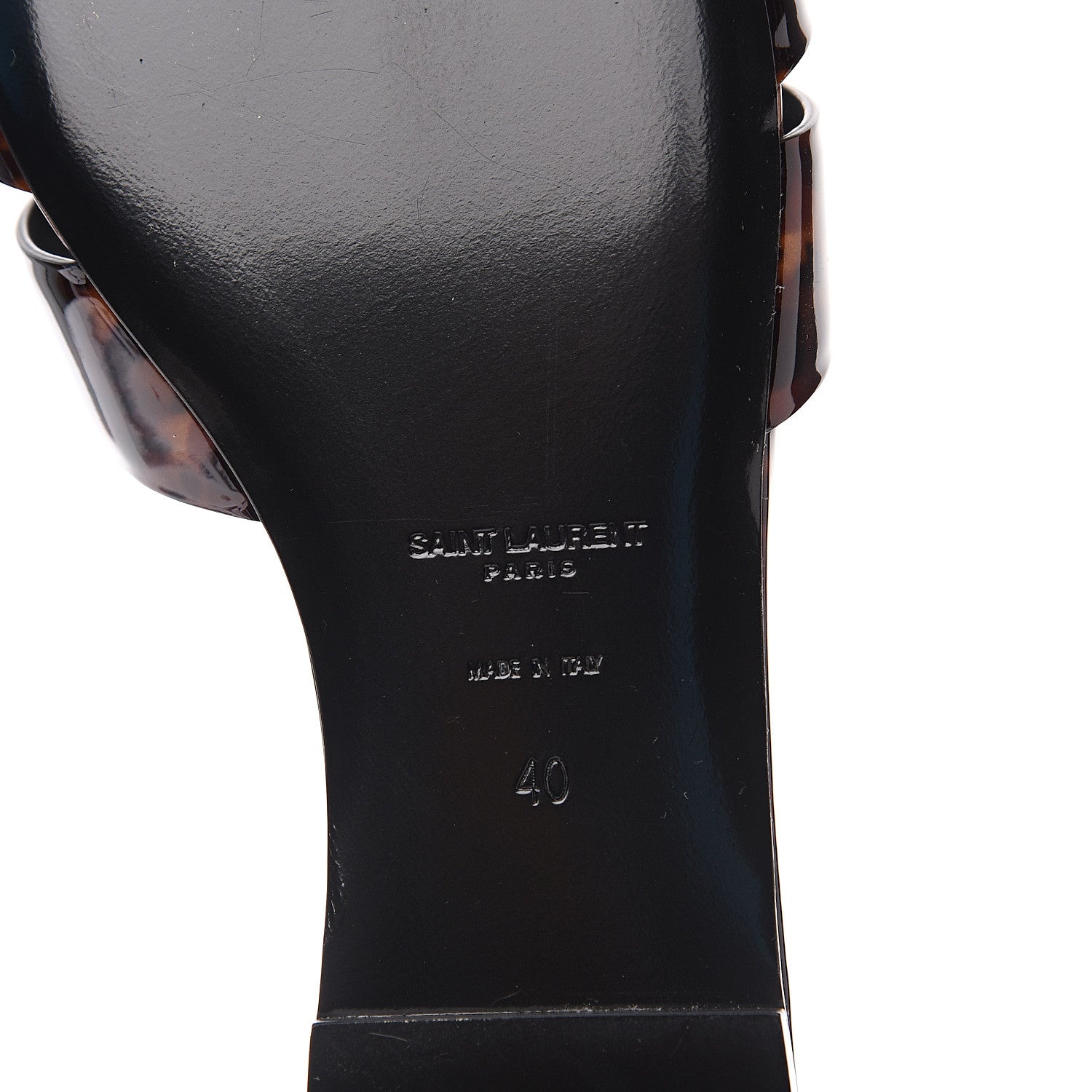 Saint Laurent Patent Calfskin Nu Pied 05 Slide Sandals 40 Tortoise 7 of 8