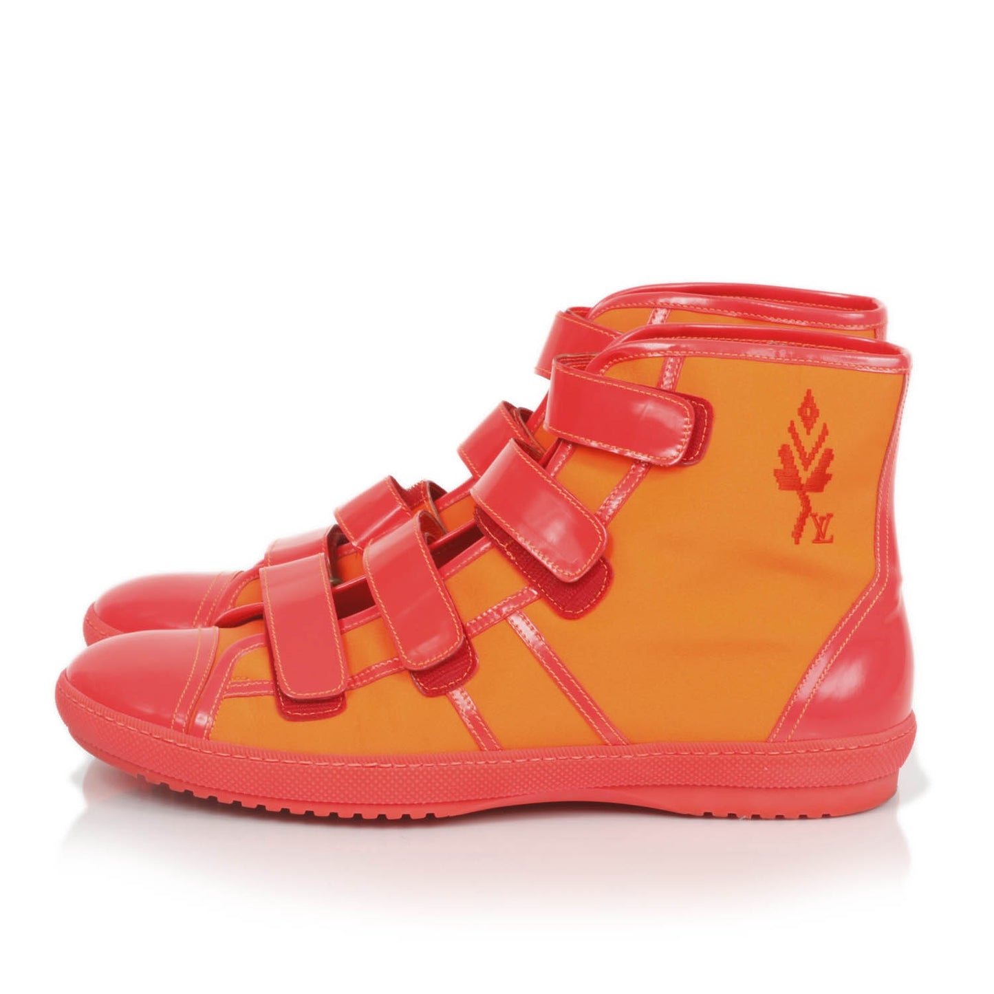 Nylon Calfskin High Top Sneakers Orange 8.5