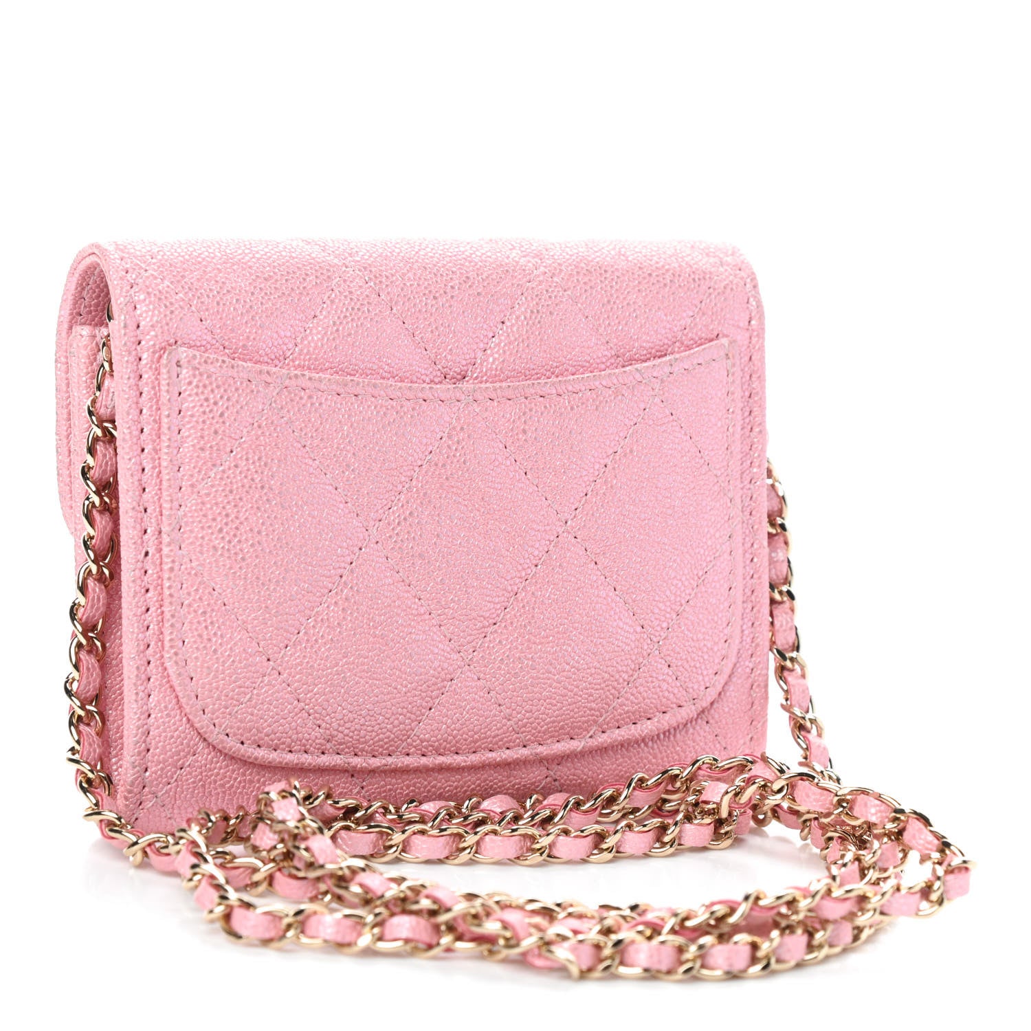 Chanel Iridescent Caviar Quilted Flap Card Holder On Chain Pink 3 of 10