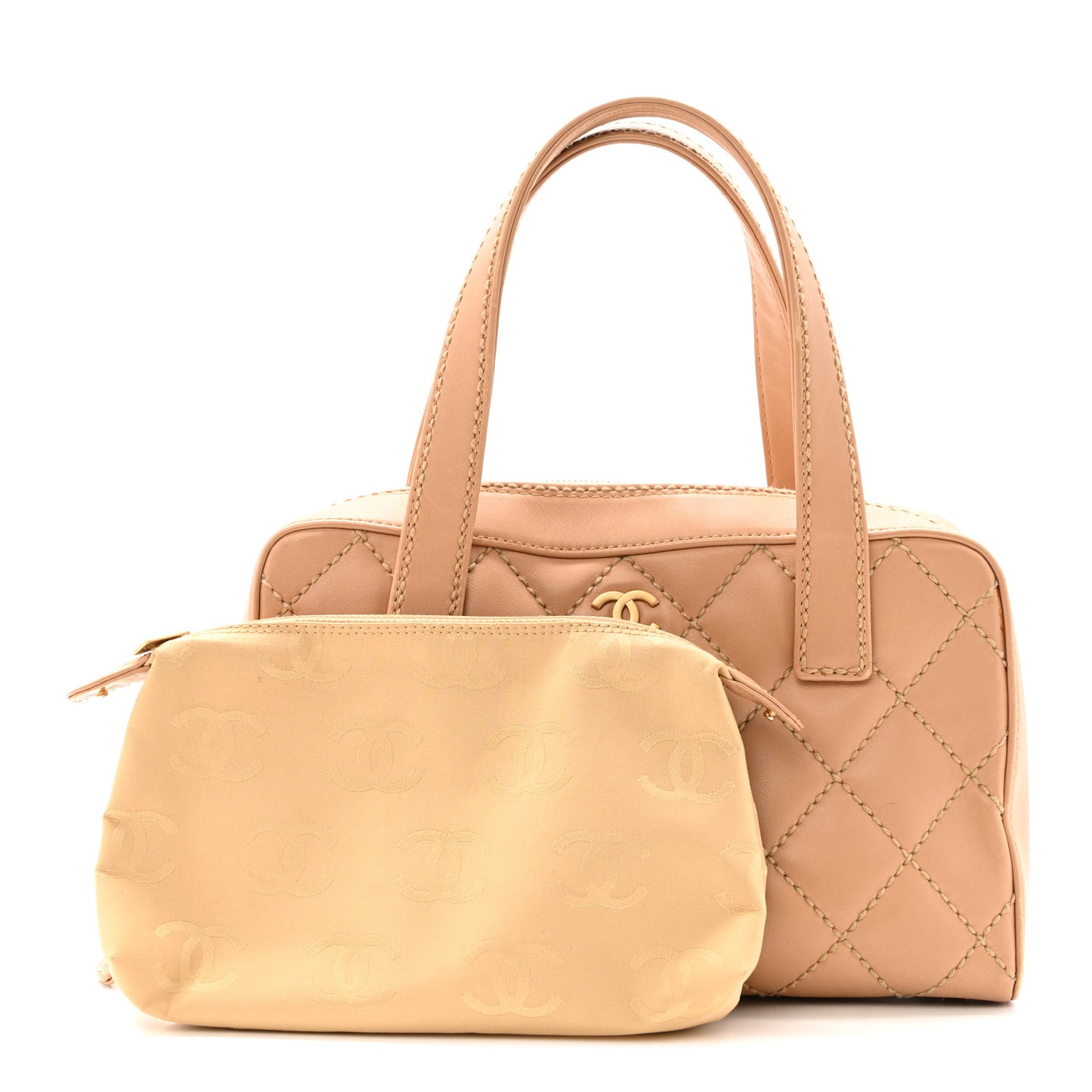 Calfskin Contrast Stitch Surpique Bowler Beige