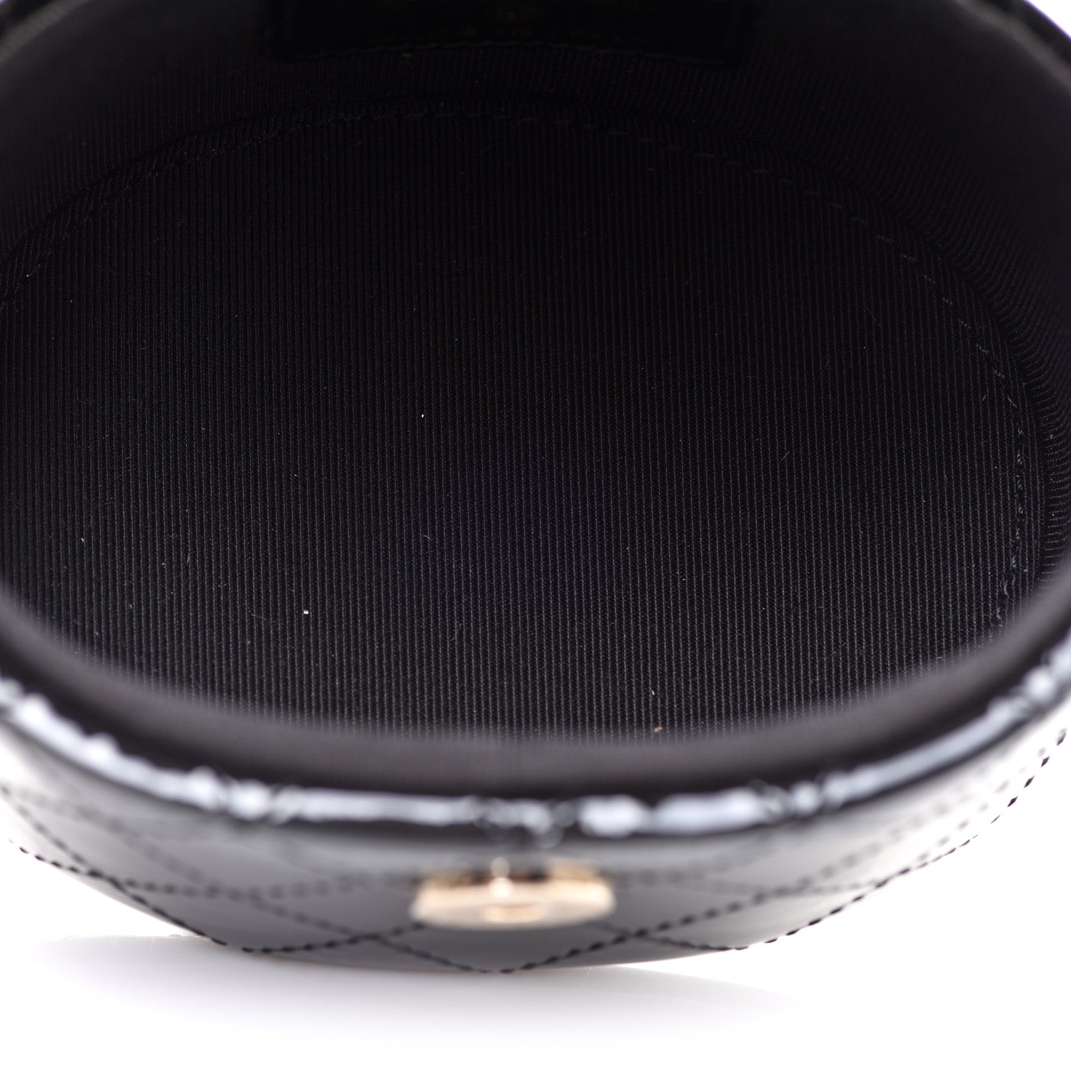Chanel Patent Quilted Round Mini Vanity Case With Chain Black 5 of 7