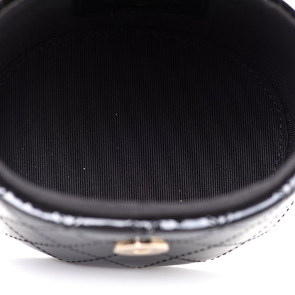 Chanel Patent Quilted Round Mini Vanity Case With Chain Black 5 of 7