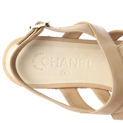 Chanel Lambskin Cork Pearl CC Platform Sandals 38 Beige 8 of 12
