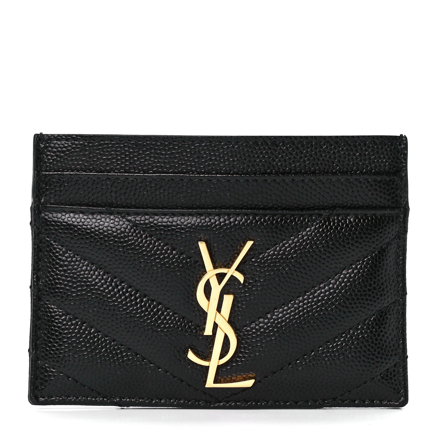 Saint Laurent Grain De Poudre Matelasse Chevron Monogram Credit Card Case Black 1 of 12