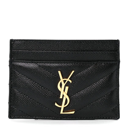 Saint Laurent Grain De Poudre Matelasse Chevron Monogram Credit Card Case Black 1 of 12