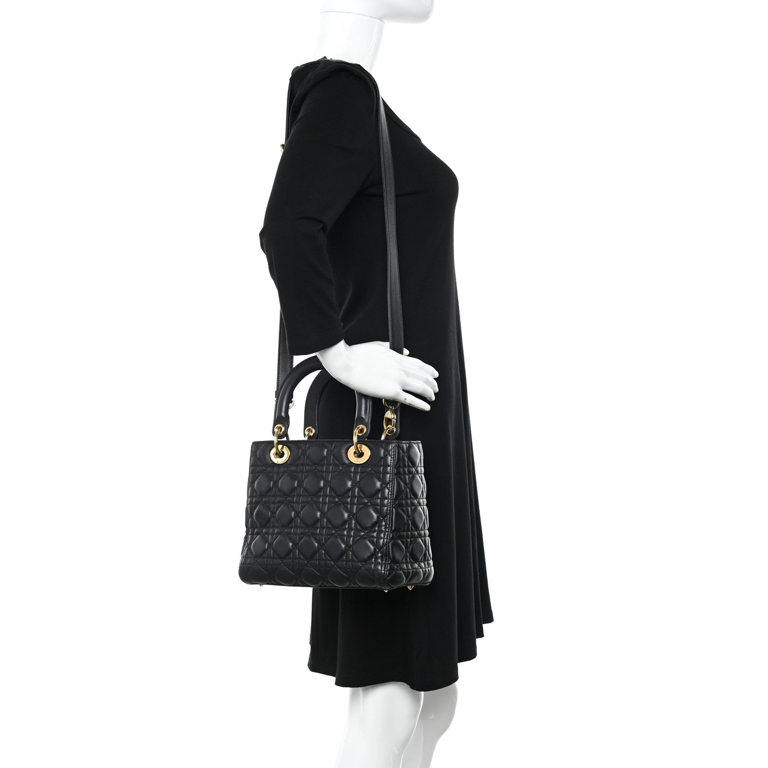 Christian Dior Lambskin Cannage Medium Lady Dior Black 2 of 15