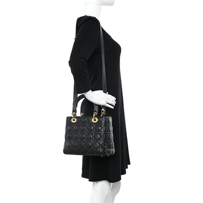 Christian Dior Lambskin Cannage Medium Lady Dior Black 2 of 15