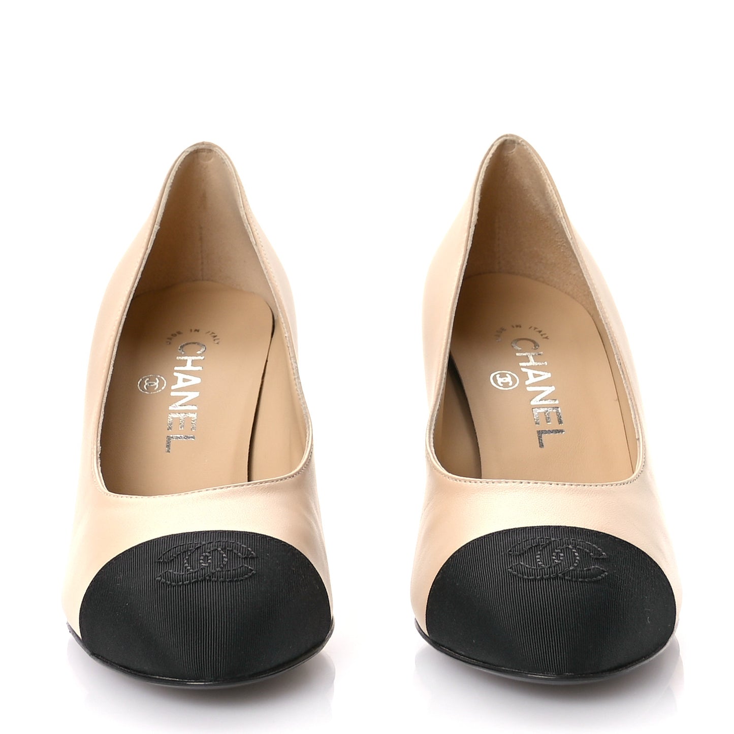 Lambskin Grosgrain Cap Toe Pumps 37.5 Beige Black