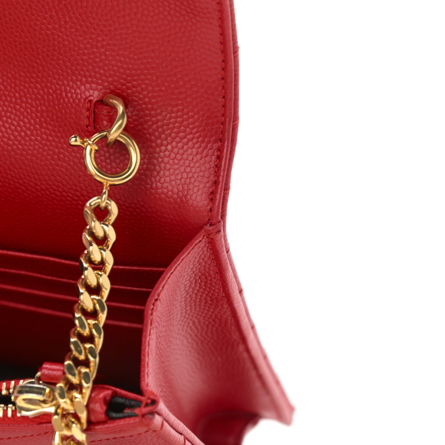 Saint Laurent Grain De Poudre Matelasse Chevron Monogram Envelope Chain Wallet New Red 14 of 16