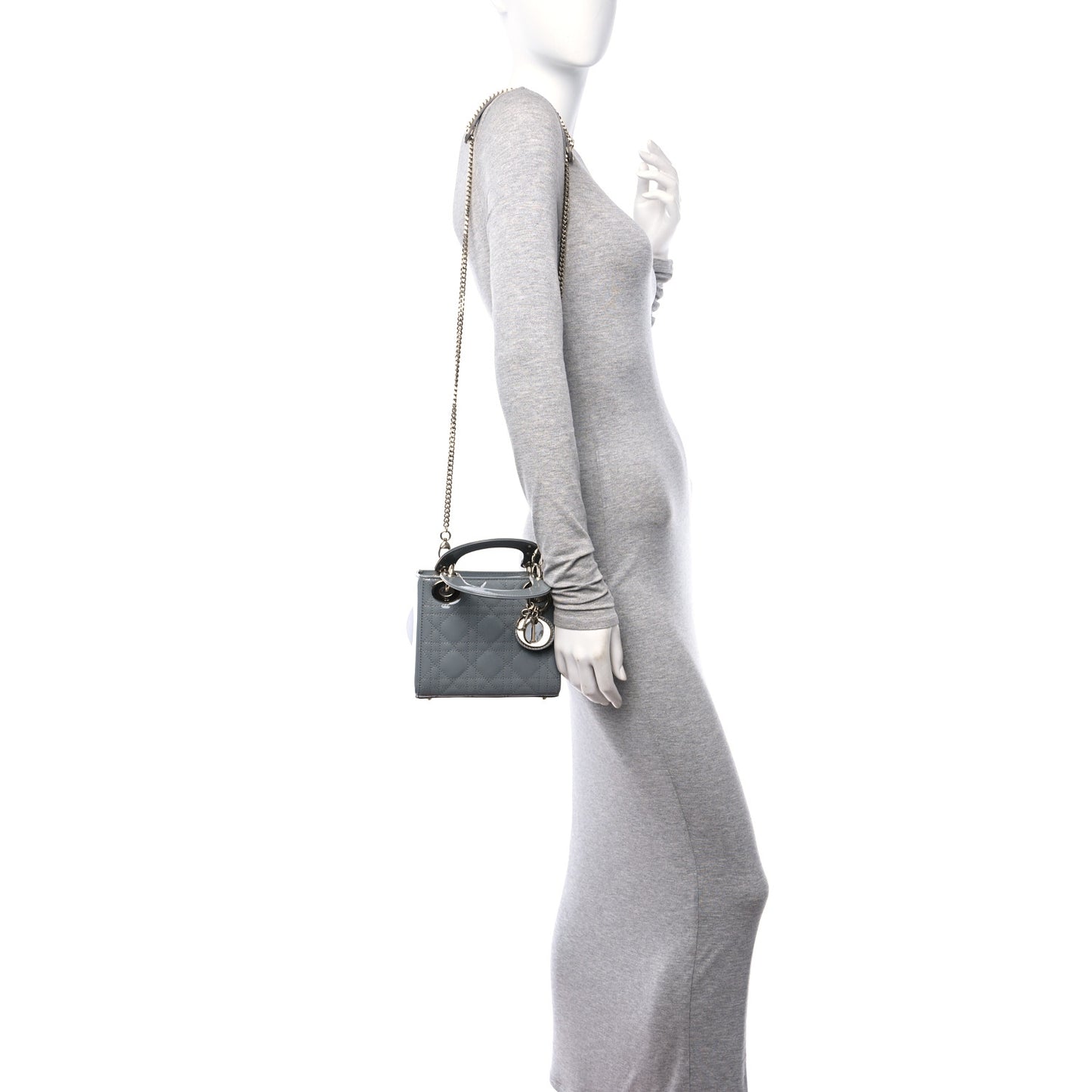 Patent Cannage Mini Lady Dior Grey Stone
