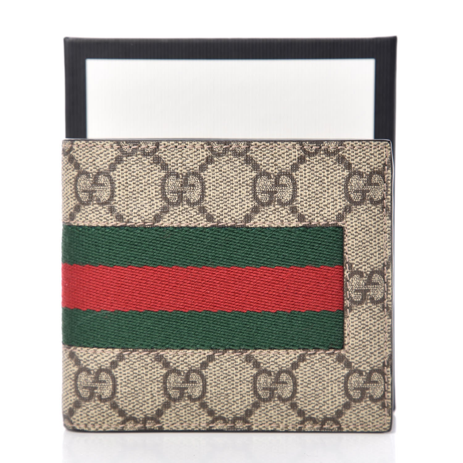Gucci GG Supreme Monogram Selleria Calfskin Web New Web Bi-Fold Coin Wallet Beige Ebony Cocoa 8 of 8